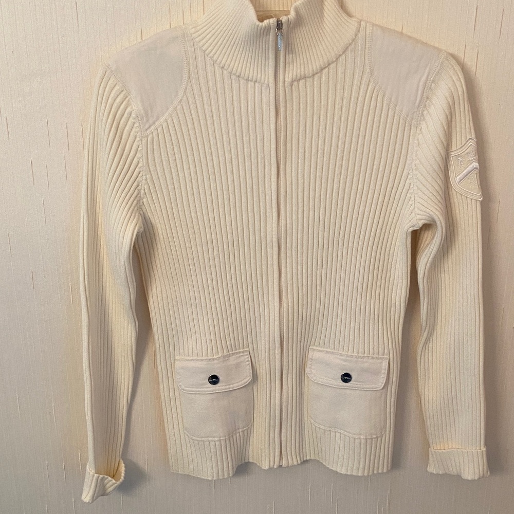 Ralph Lauren Ivory Ribbed Full-Zip Cardigan